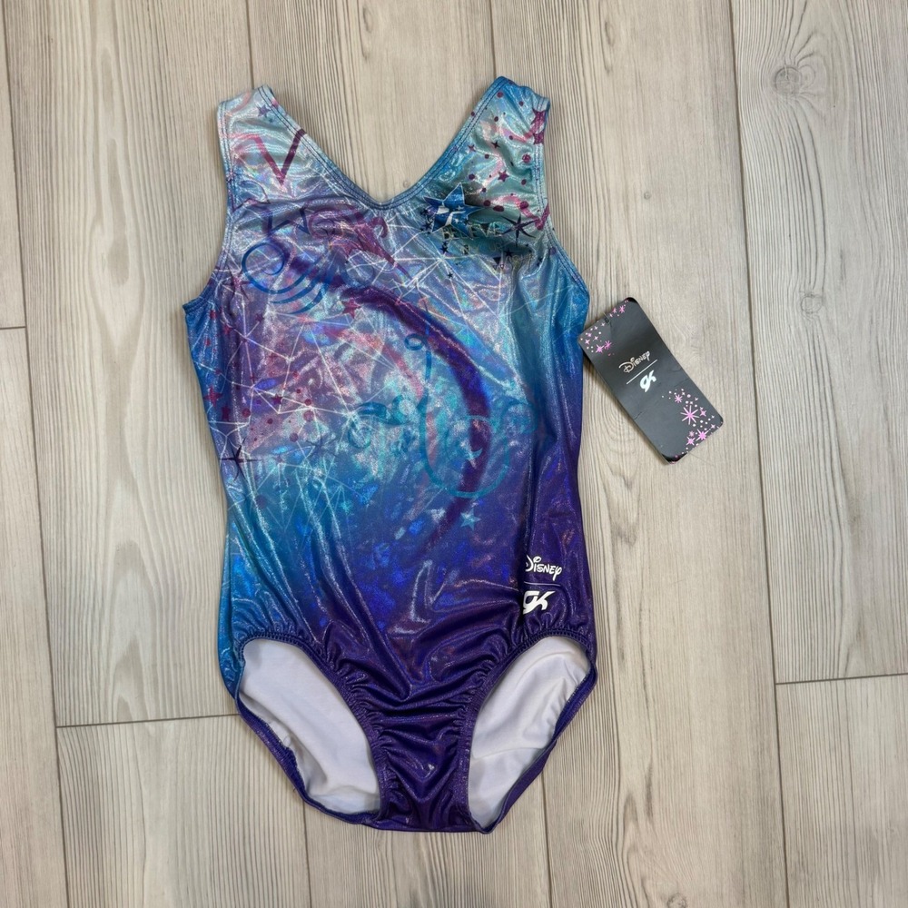NWT GK Elite Disney Star Darlings Gymnastics Leotard Purple Ombre Shimmer AL